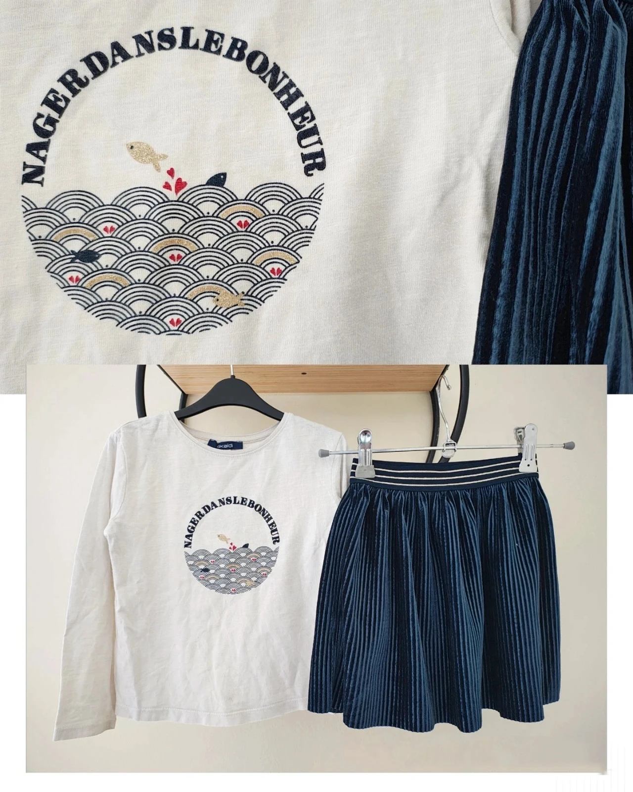 4 ans ensemble teeshirt Kiabi et jupe plissée tape a l'oeil